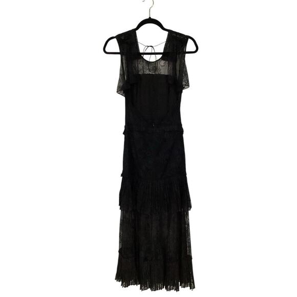 Alexis Feliciana Tie Back Pleated Chantilly Lace Midi Dress In Black Size XS - Picture 11 of 14